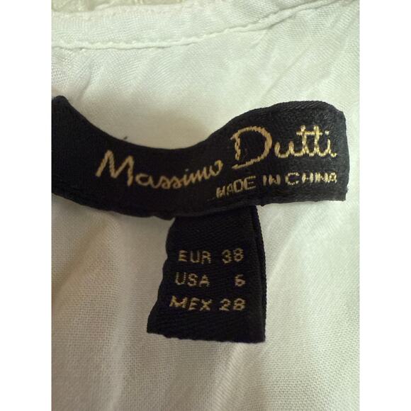 Massimo Dutti White Embroidered Mesh Ruffle Crew Long Sleeve Blouse Top Size 6 - Picture 3 of 4